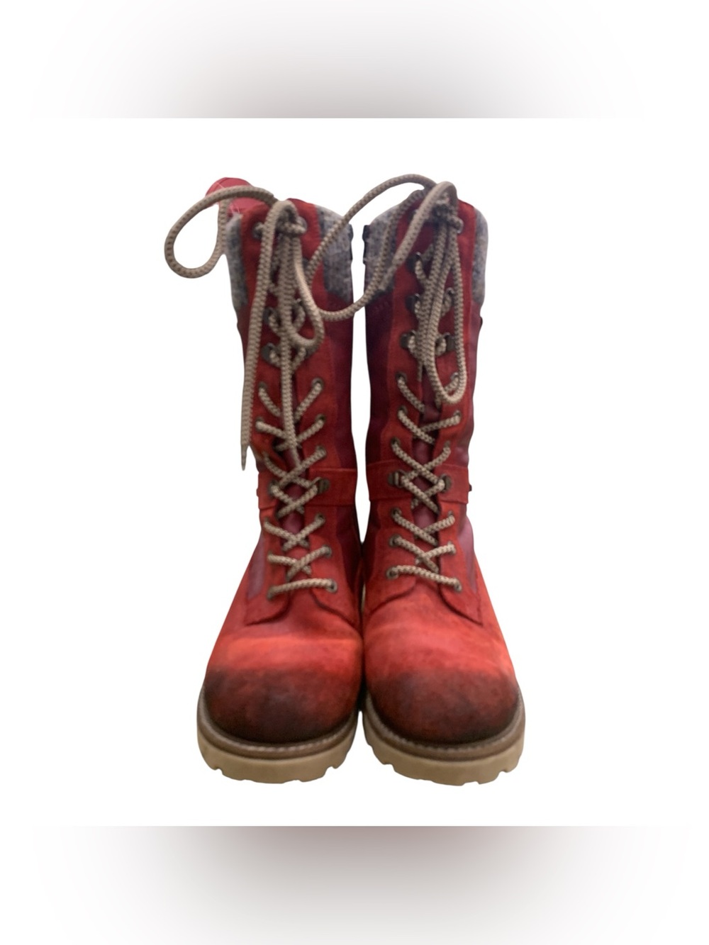 Remonte Red Suede Lace-Up Boots with Tan Laces S9